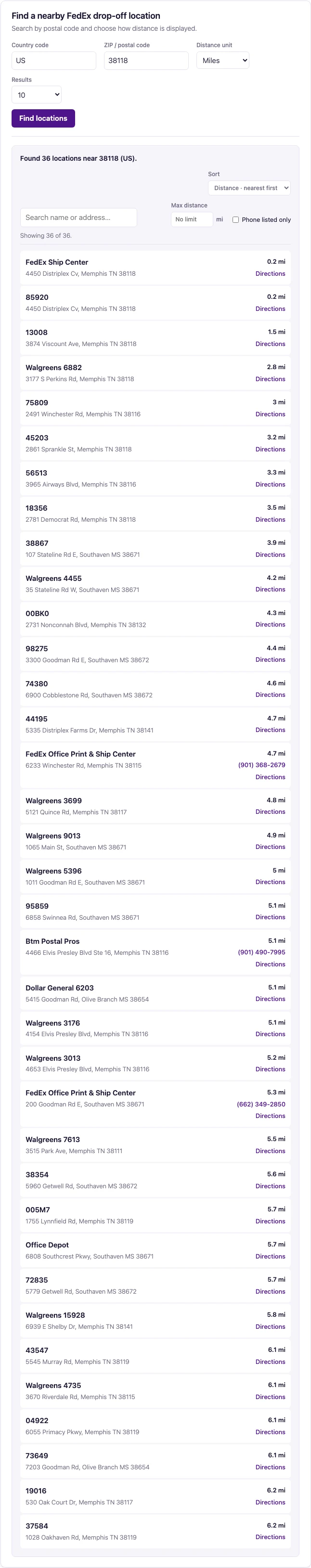 Locations finder