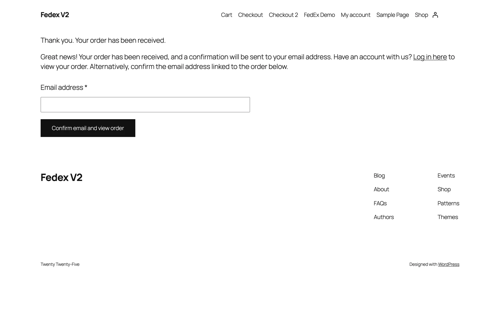 Order confirmation page