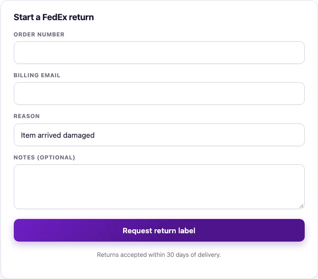 Return portal form